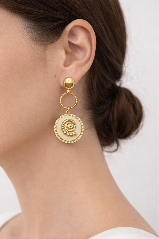 Boucles d’oreilles acier inoxydable doré waterproof MARUA SHELL femme médaillon coquillage

