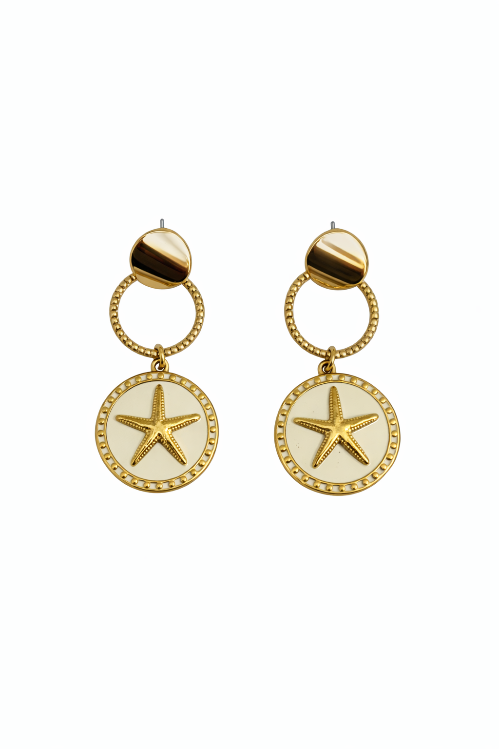 Boucles d’oreilles acier inoxydable doré waterproof MARUA STAR femme médaillon étoile de mer