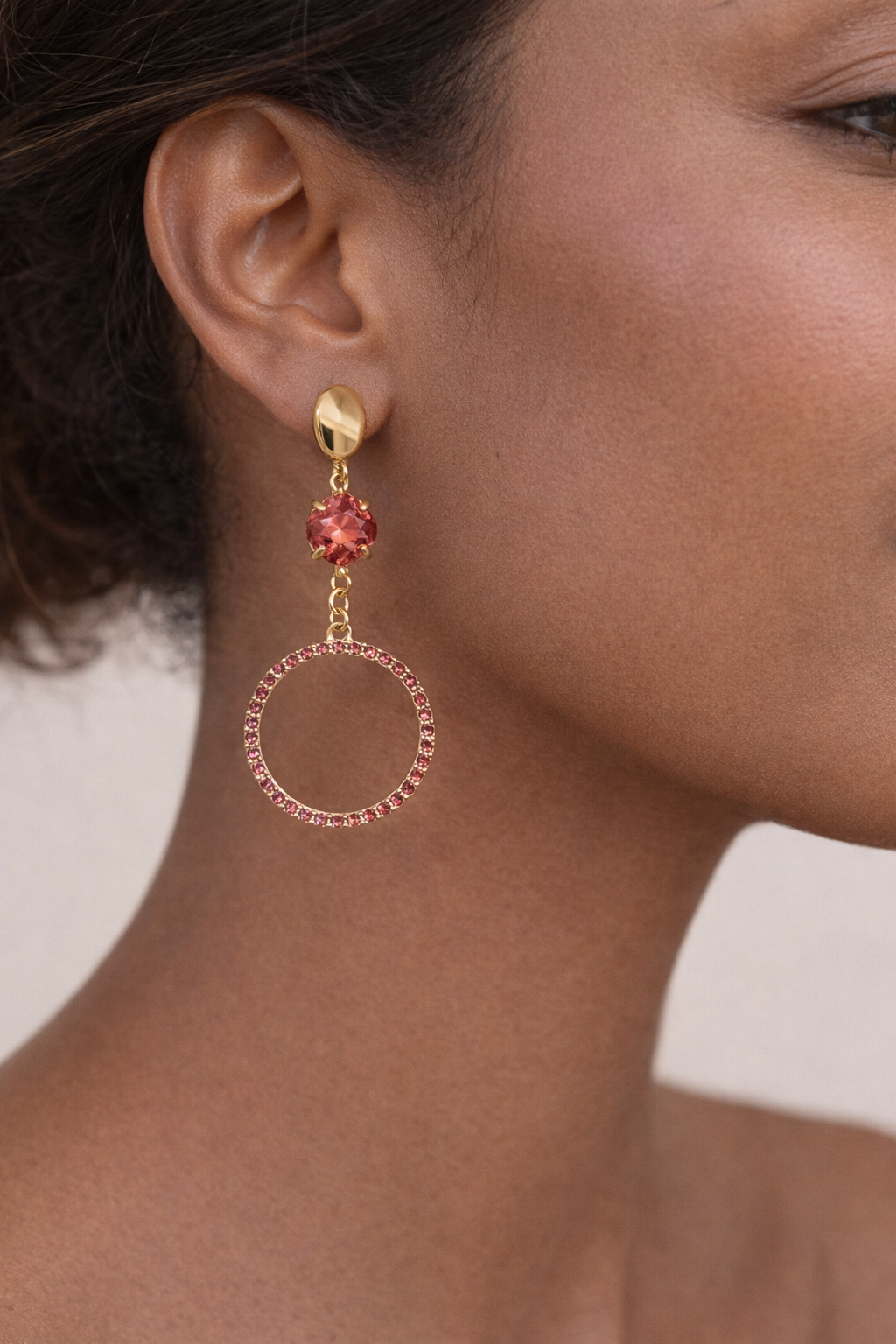 Boucles d’oreilles acier inoxydable doré waterproof NALANI femme anneau cristaux roses