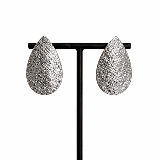 Boucles d’oreilles NERA argent acier inoxydable goutte texturée