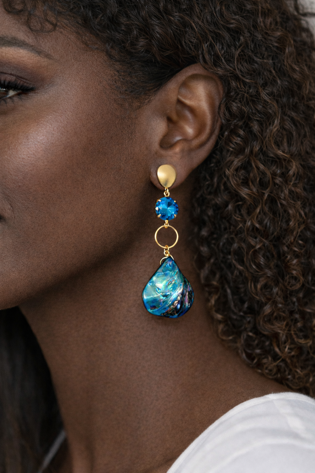 Boucles d’oreilles acier inoxydable doré waterproof OCEAN femme cristal bleu nacre irisée