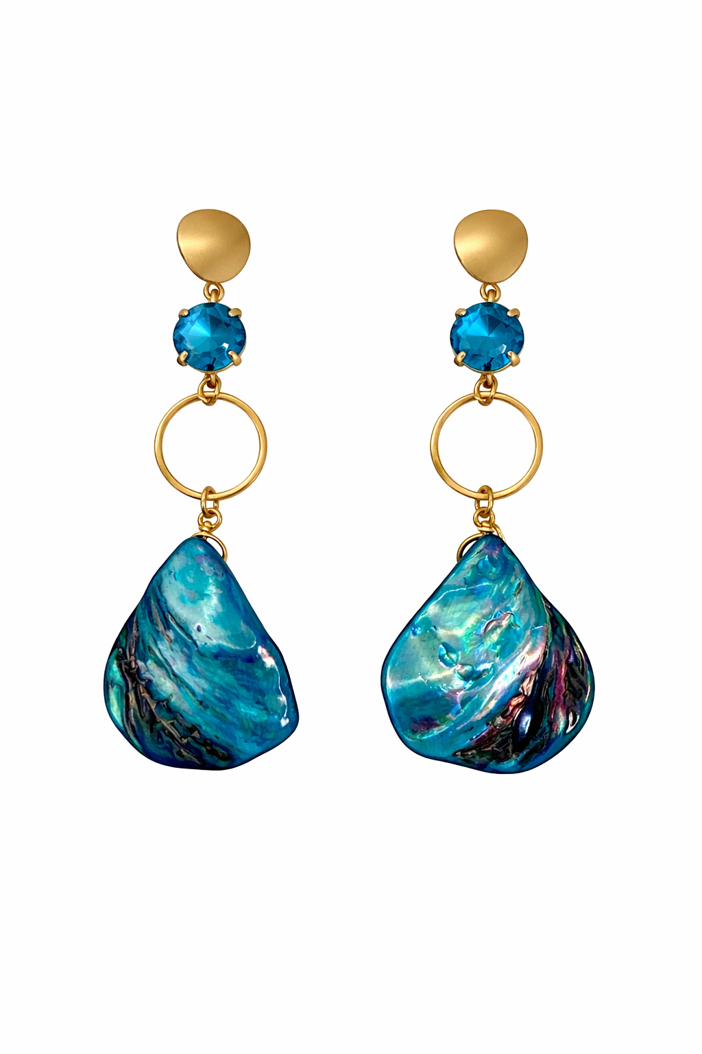 Boucles d’oreilles acier inoxydable doré waterproof OCEAN femme cristal bleu nacre irisée