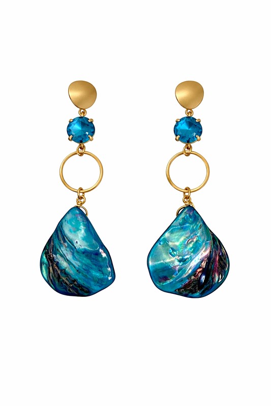 Boucles d’oreilles acier inoxydable doré waterproof OCEAN femme cristal bleu nacre irisée