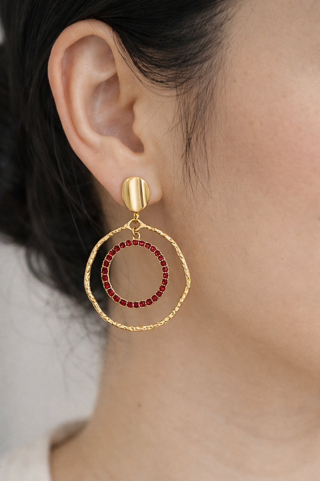  Boucles d’oreilles acier inoxydable doré waterproof OHALIA femme anneau graphique cristaux roses