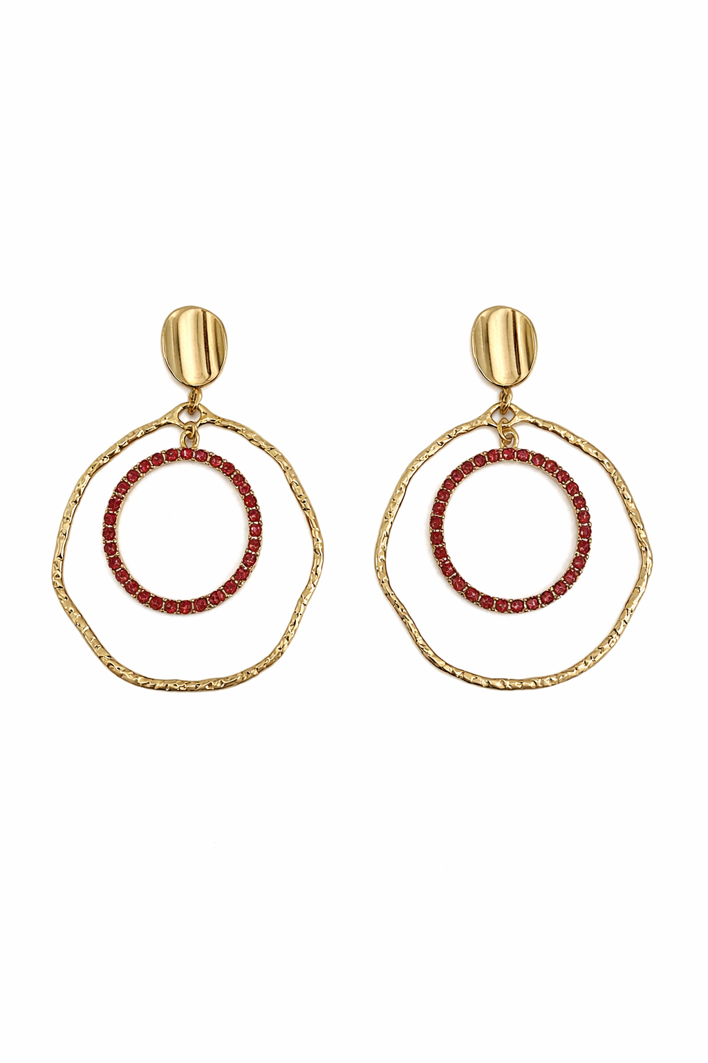 Boucles d’oreilles acier inoxydable doré waterproof OHALIA femme anneau graphique cristaux roses