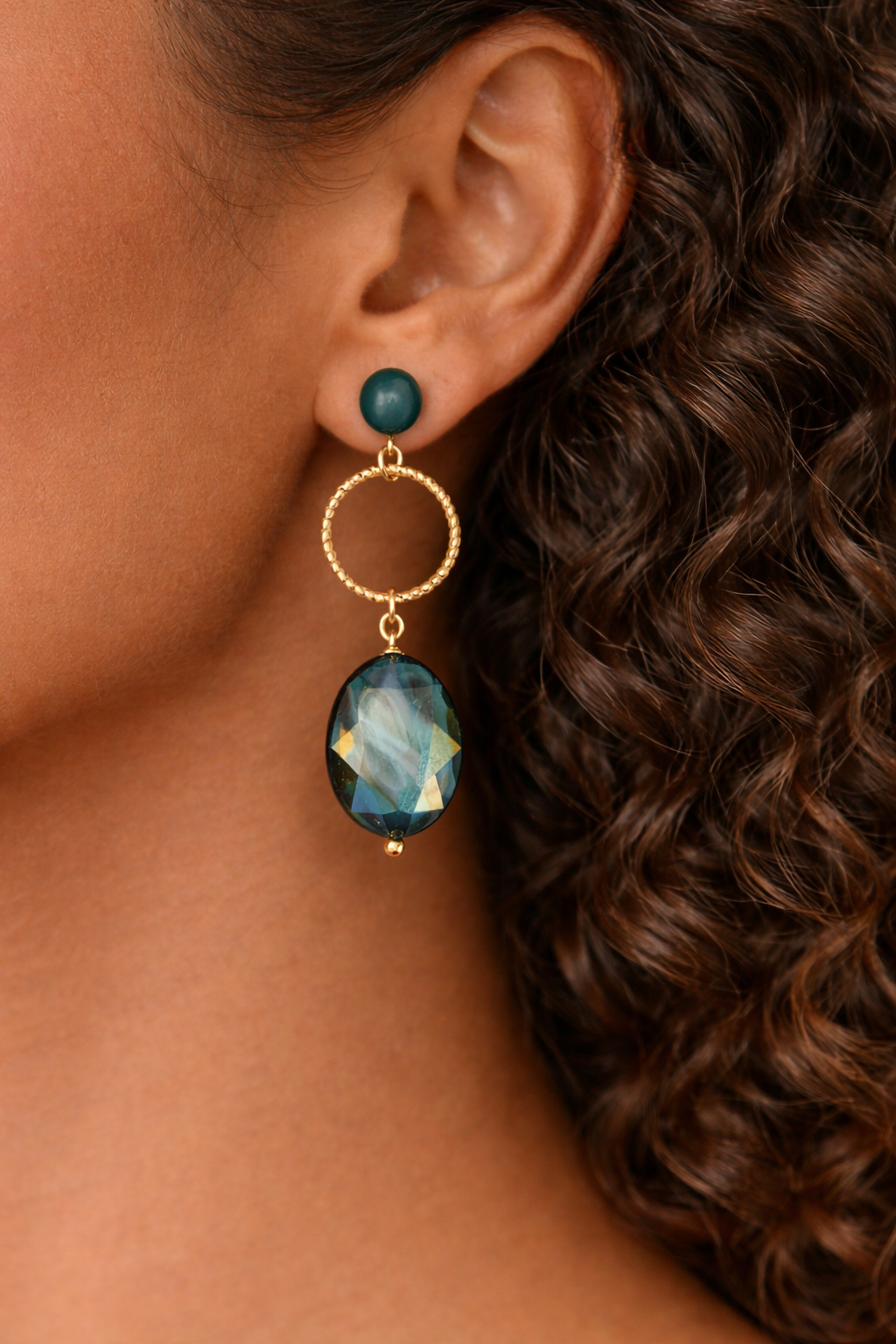 Boucles d’oreilles acier inoxydable doré waterproof OPALYS femme cristal bleu vert facetté