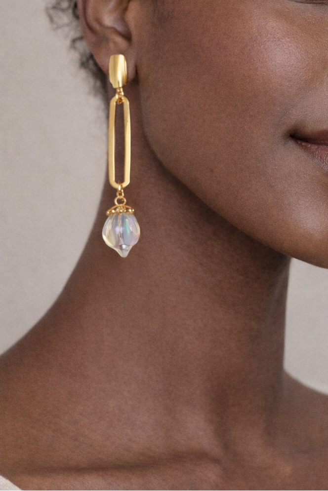 Boucles d’oreilles acier inoxydable doré waterproof ORYA femme ovale cristal facetté