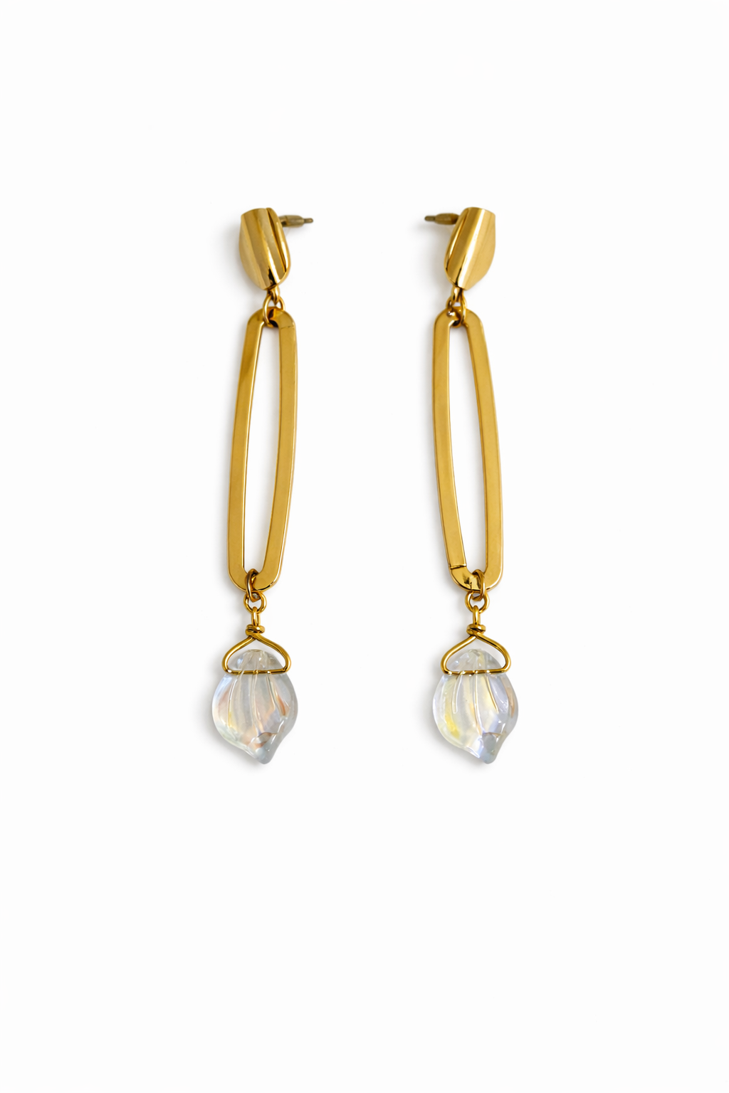 Boucles d’oreilles acier inoxydable doré waterproof ORYA femme ovale cristal facetté