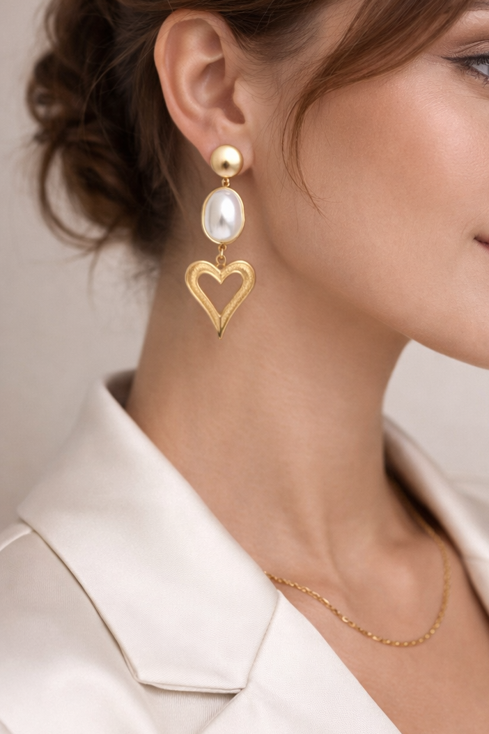 Boucles d’oreilles acier inoxydable doré waterproof SAPHIRA femme nacre véritable cœur ajouré