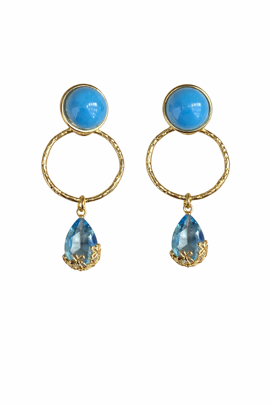 Boucles d’oreilles acier inoxydable doré waterproof SAPHYRA femme cristal bleu facetté