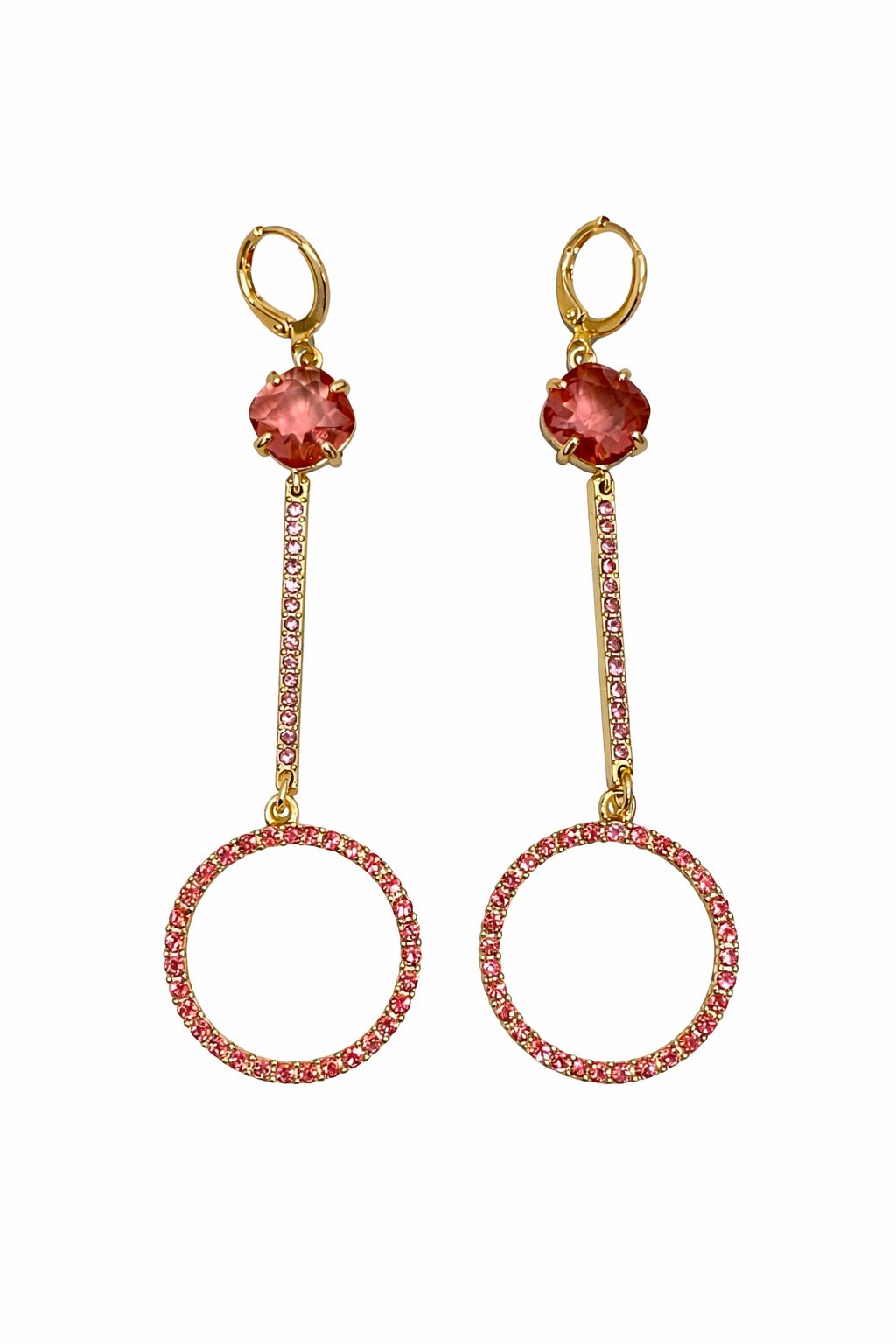 Boucles d’oreilles acier inoxydable doré waterproof SORAYA femme cristaux roses barre verticale