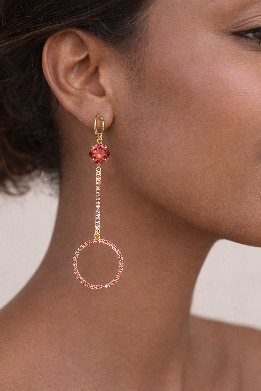 Boucles d’oreilles acier inoxydable doré waterproof SORAYA femme cristaux roses barre verticale