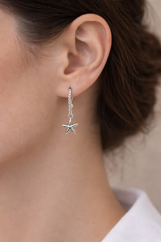Boucles d’oreilles acier inoxydable argenté waterproof STARLIGHT femme étoile de mer