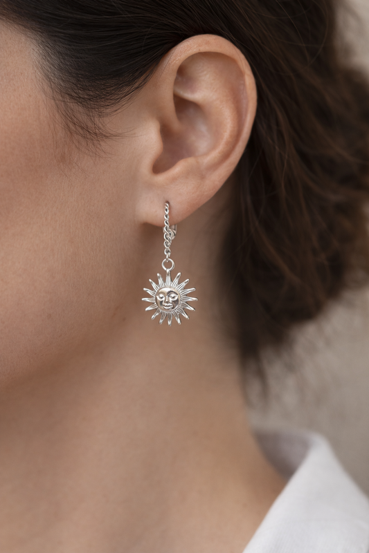 Boucles d’oreilles acier inoxydable argenté waterproof SUNBLISS femme soleil visage