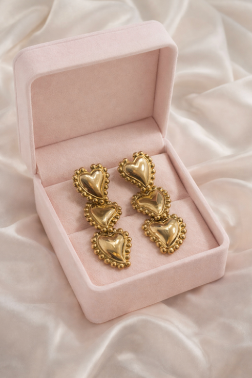 Boucles d’oreilles acier inoxydable doré waterproof TRILOVE femme triple cœur