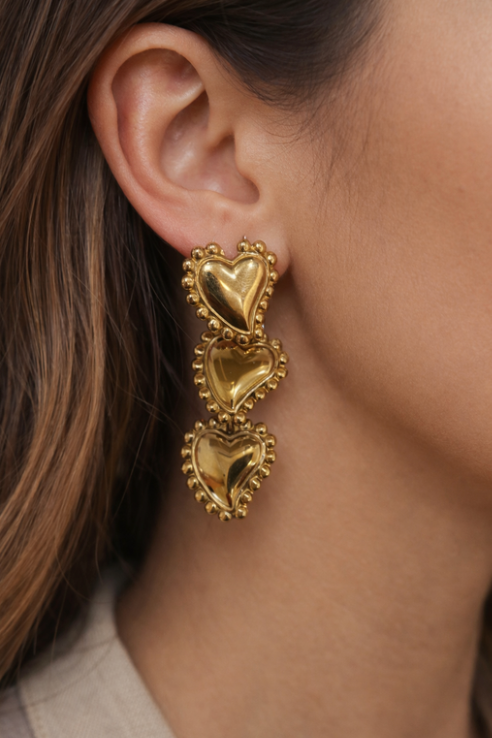 Boucles d’oreilles acier inoxydable doré waterproof TRILOVE femme triple cœur