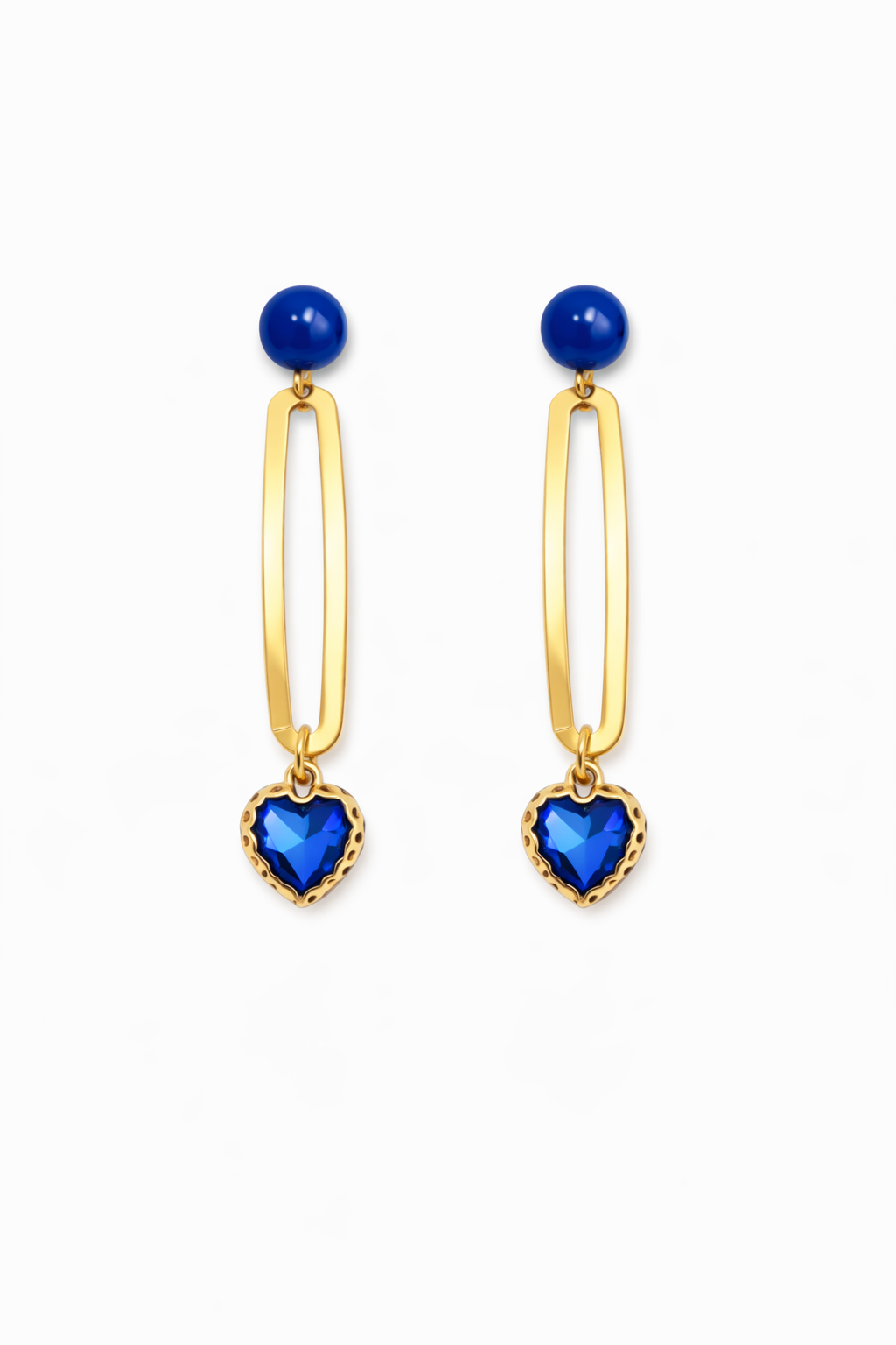 Boucles d’oreilles acier inoxydable doré waterproof WYLIA femme cœur cristal bleu facetté