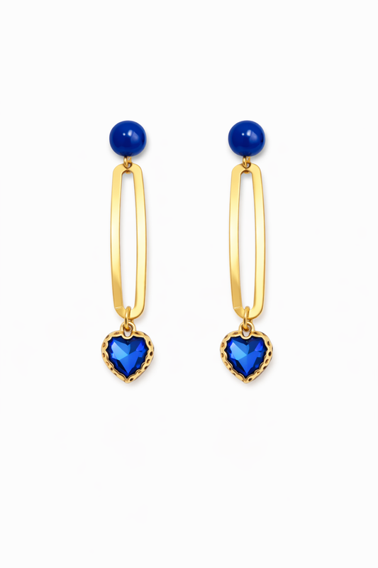 Boucles d’oreilles acier inoxydable doré waterproof WYLIA femme cœur cristal bleu facetté