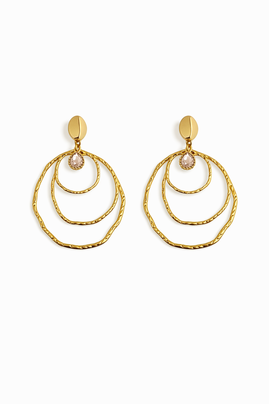 Boucles d’oreilles acier inoxydable doré waterproof YALENA femme anneaux texturés cristal rose