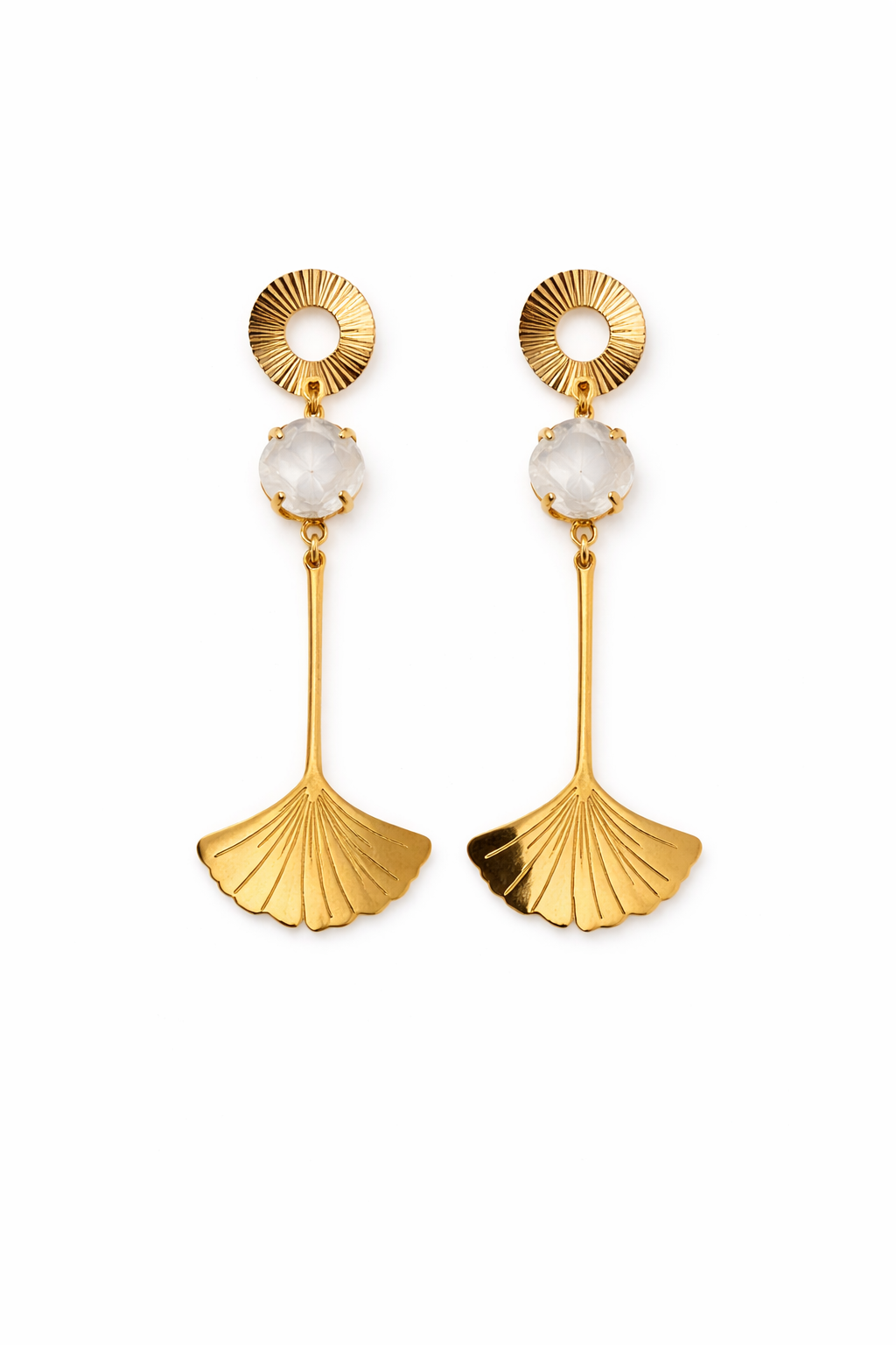 Boucles d’oreilles acier inoxydable doré waterproof ZULEIA femme cristal facetté feuille ginkgo