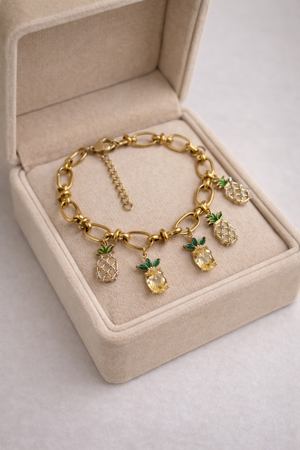 Bracelet PINEAPPLE doré acier inoxydable charms ananas colorés