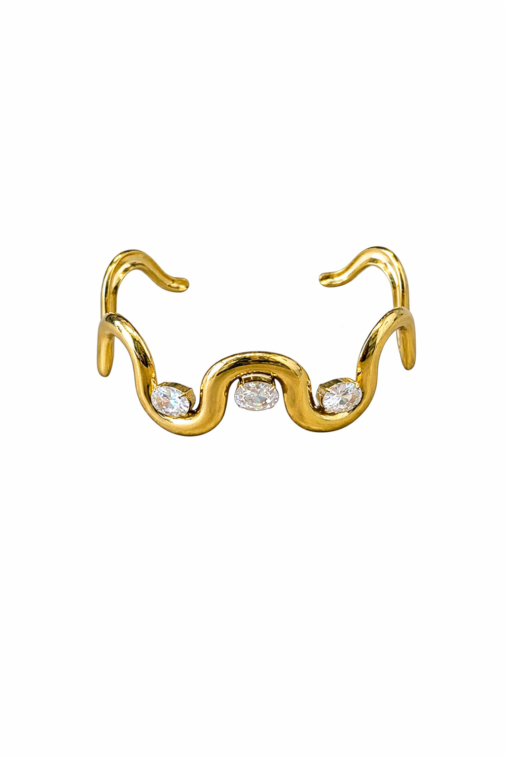 Bracelet NAORA en acier inoxydable doré avec cristaux clairs, design ouvert ondulé, style moderne et élégant