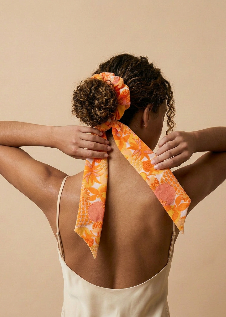 chouchou tuttifrutti orange wi paris jacquard fruits exotiques ruban cheveux femme