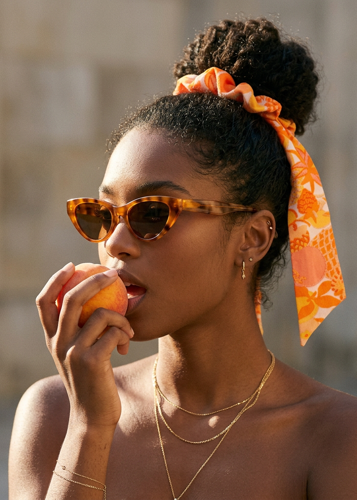 chouchou tuttifrutti orange wi paris jacquard fruits exotiques ruban cheveux femme