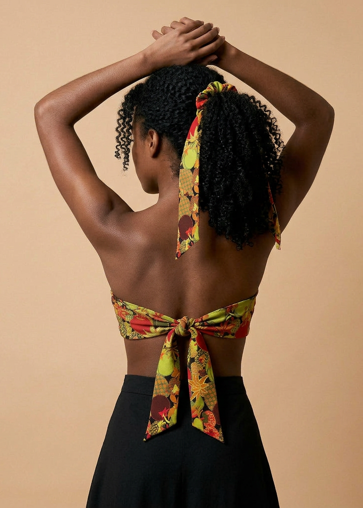 chouchou tuttifrutti vert wi paris jacquard fruits exotiques ruban cheveux femme