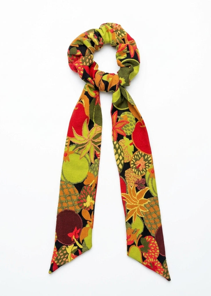 chouchou tuttifrutti vert wi paris jacquard fruits exotiques ruban cheveux femme