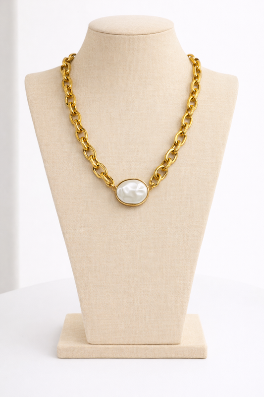 Collier acier inoxydable doré waterproof ILYA femme maillons larges nacre véritable

