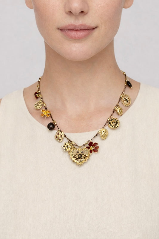 Collier fil coloré femme charms acier inoxydable talisman