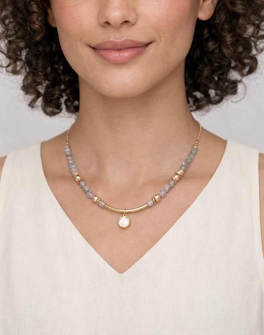 Collier LABRARA femme labradorite naturelle doré bijou protection élégant