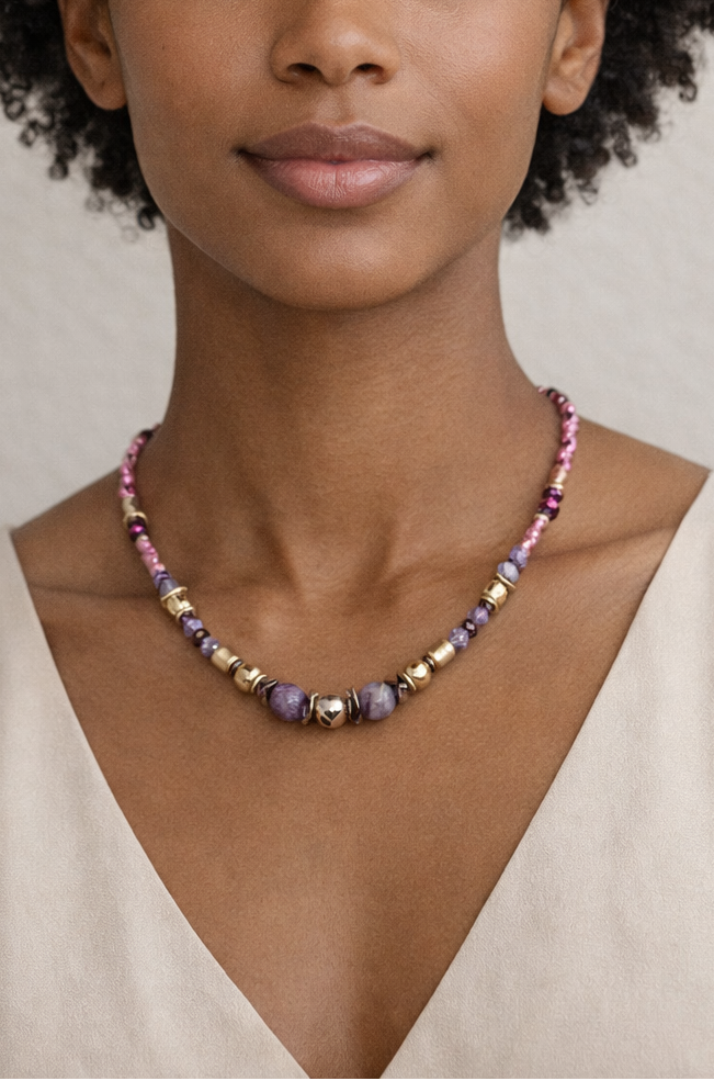 Collier PINKY femme améthyste naturelle pièce unique artisanale WIP