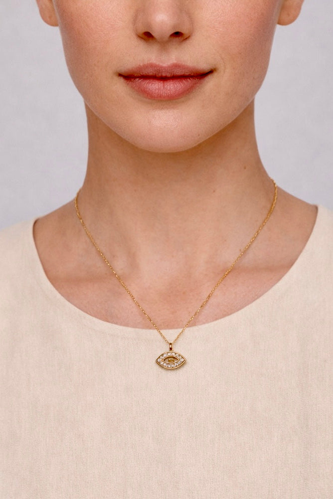 Collier SWEET EYE femme acier inoxydable doré waterproof pendentif œil serti