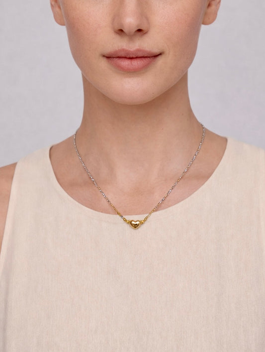 Collier SWEETHEART femme acier inoxydable bicolore cœur minimaliste waterproof