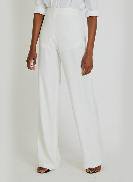 Pantalon large Off White Lenny Niemeyer en viscose avec taille haute, coupe droite et jambes amples, style fluide et élégant.