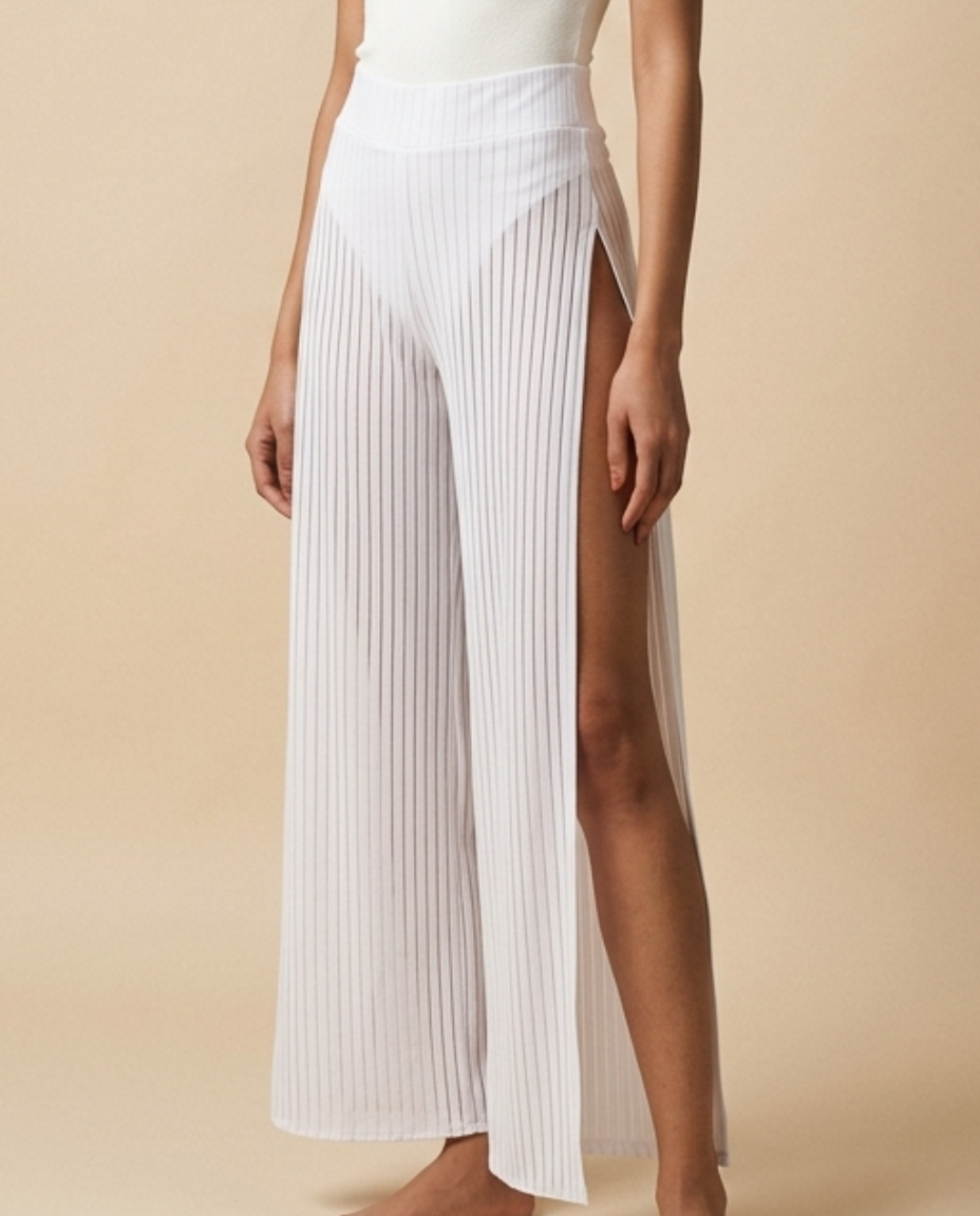 pantalon pinta wi paris lycra fluide fente cote taille haute plage femme