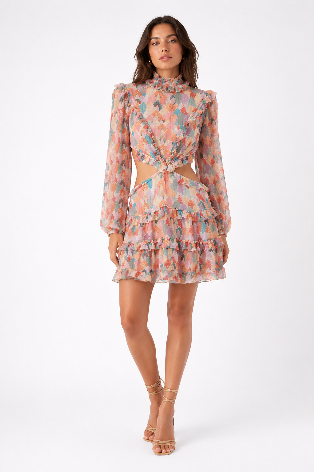 Robe courte BLÉ CALYPSA imprimé pastel multicolore à volants femme