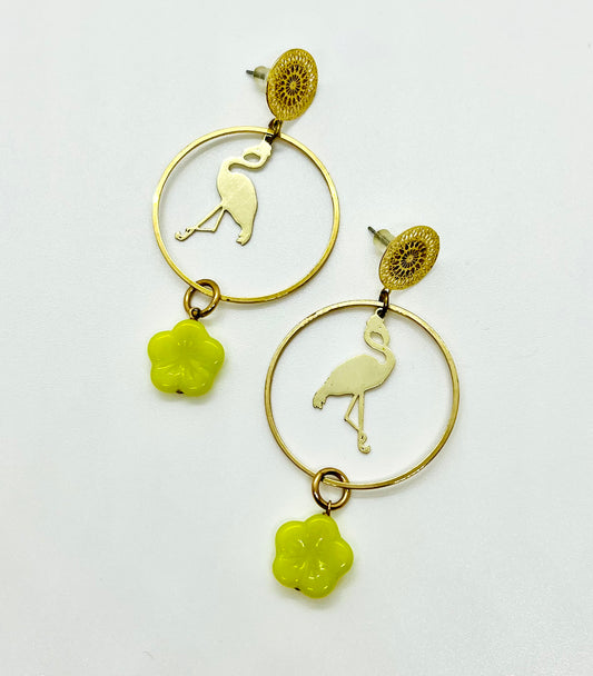 Lemon flower flamingo earrings