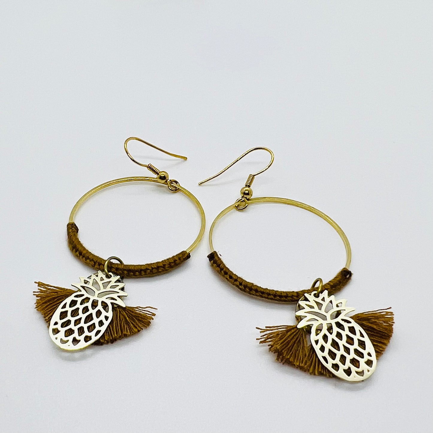 Ocher pineapple pompom circle earrings