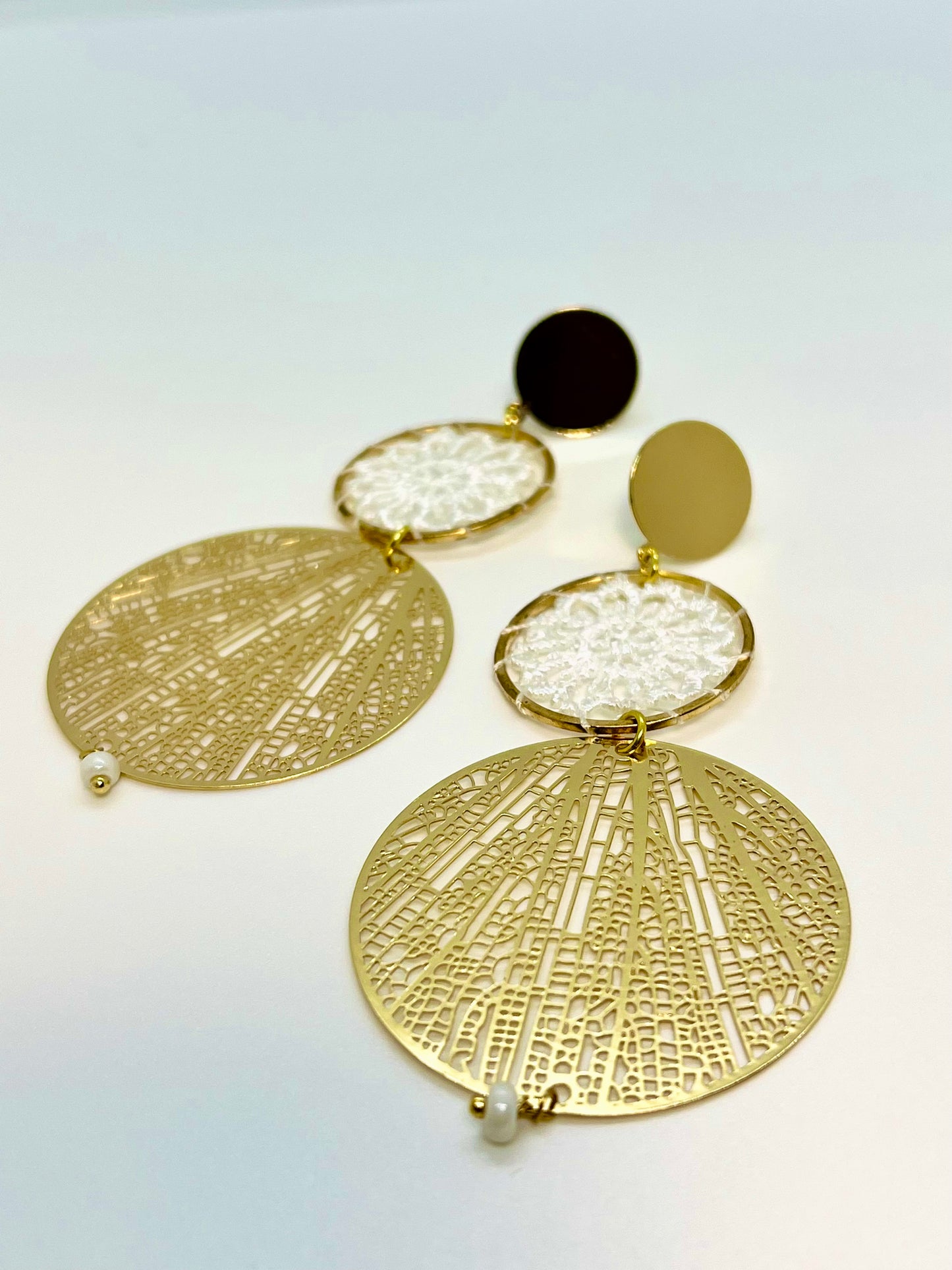 Boucles doubles cercles Dentelle et mini perle